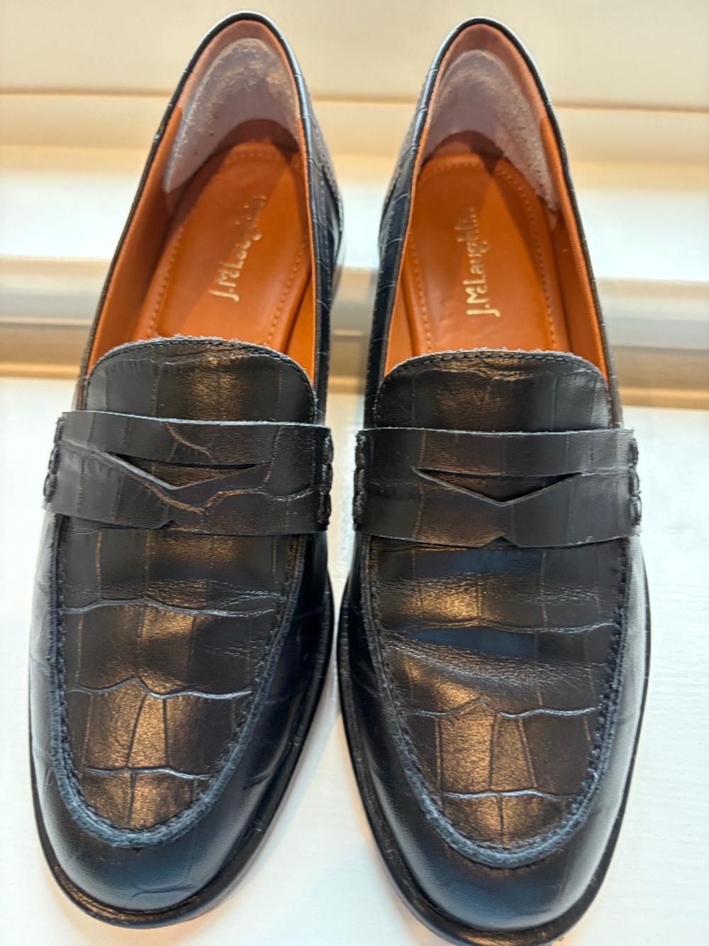 J Mclaughlin Concetta Embossed Leather Loafers in Croc Black